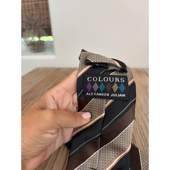 Colours by Alexander Julian Vintage Stripe Tie Brown Black - Picture 3 of 4